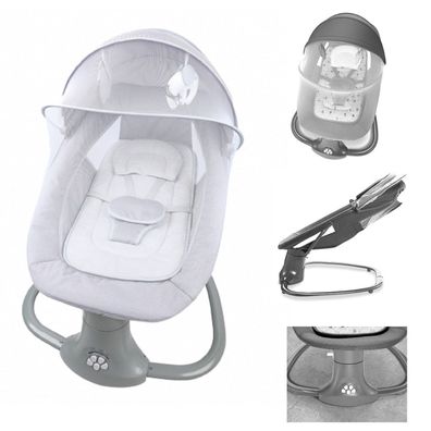 B-Ware Kikkaboo Babywippe Winks 2 in 1, Stuhl, Moskitonetz, Timer, Musik, grau