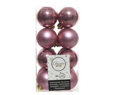 Weihnachtsdekoration Kunststoff Glanz und Matte d4 cm Samt rosa 16pcs Decoris