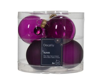 Weihnachtskugel aus Glas d6 cm violett 6Stk. Weihnachten Decoris