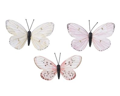 5 Stück! Schmetterling Feder Glitzer l12 und b6 cm 3pcs Weihnachten Decoris