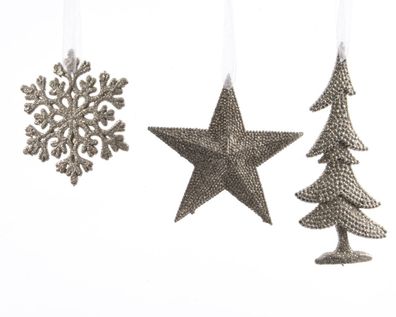 10 Stück! Plastik Glitter Weihnachtsanhänger Champagner Decoris