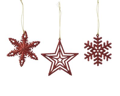 10 Stück! Anhänger Weihnachten Plastik Weihnachtsband rot Decoris