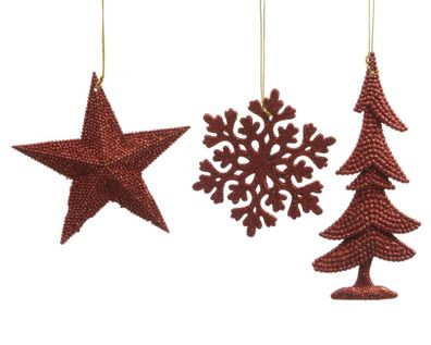 10 Stück! Anhänger Weihnachtskugel Kunststoff Glitter Weihnachten rot Decoris