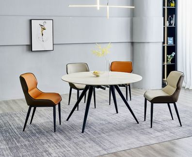 Weißer Runder Esstisch Rundtisch 4X Polsterstühle Designer Esszimmer