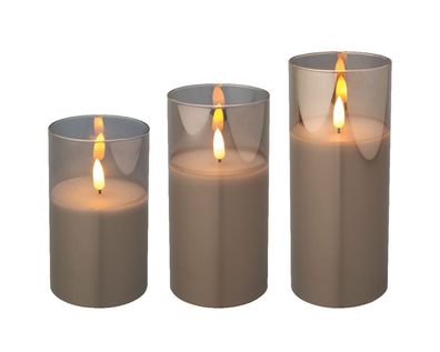 Kerze d7.5h17.5cm 1l rauchgrau 3pcs Weihnachten Lumineo