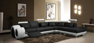 Ledersofa Ledercouch Ecksofa Garnitur Sofa Wohnlandschaft Schwarz/Weiß Neu