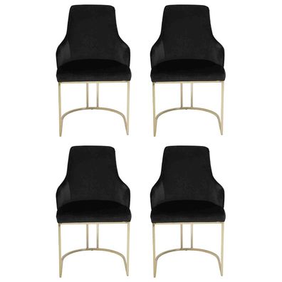 Designer Schwarze 4X Metallstühle Luxuriöse Edelstahl Polster Möbel