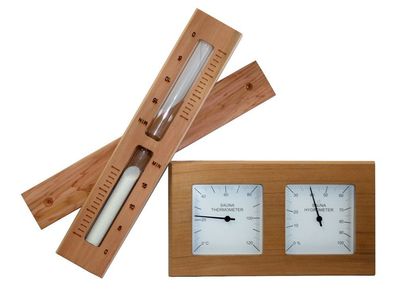 Sauna Messgeräte Set Zeder eckig 2-teilig | Sanduhr Thermometer Hygrometer Zubehör