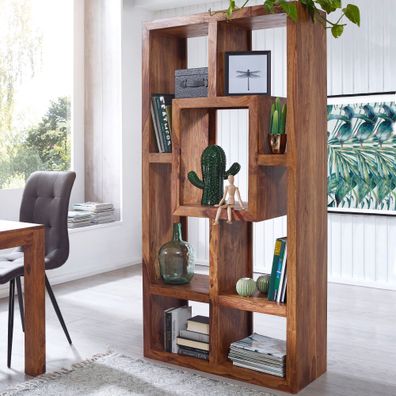 FineBuy Design Bücherregal Massiv Sheesham 180cm Massivholz Raumteiler Regal