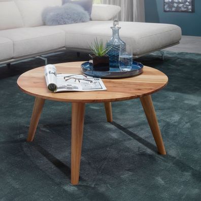 FineBuy Couchtisch Massivholz Akazie Wohnzimmertisch rund Ø75 x 40 cm Landhaus