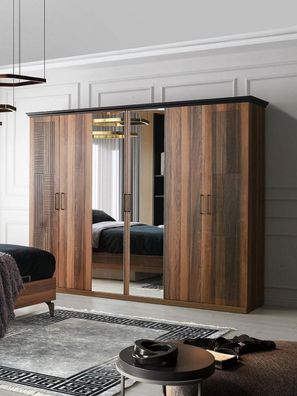 Holzschrank Schlafzimmerschrank Kleiderschrank Schrank Braun Spiegel