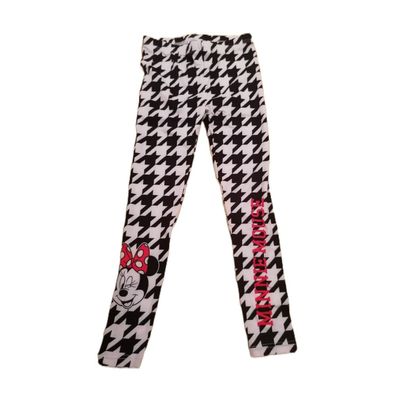 Minnie Maus Leggings, schwarz-weiß kariert mit Schriftzug und Minnie Mouse Logo