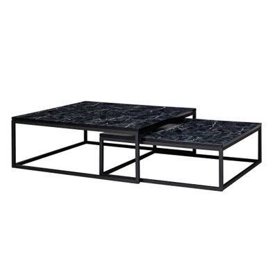 Wohnling Couchtisch 2er Set Schwarz Marmor Optik Satztisch Modern Metallgestell