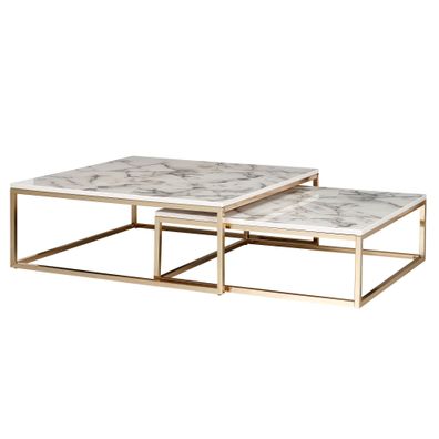 Wohnling Couchtisch 2er Set Weiß Marmor Optik Satztisch Modern Metallgestell