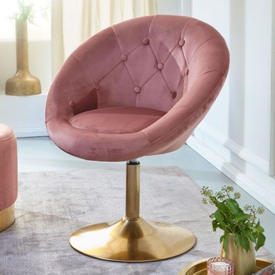 Wohnling Loungesessel Drehstuhl Clubsessel Samt Rosa Cocktailsessel Barsessel
