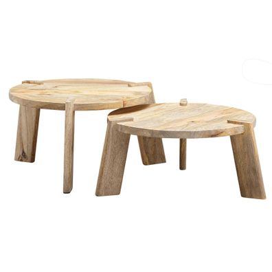 Wohnling Couchtisch Set Rund Holz Massiv Wohnzimmertisch 2 teilig Beistelltisch