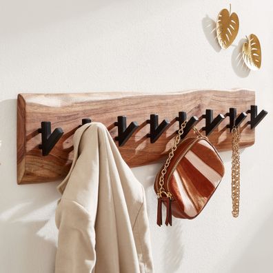 Wohnling Wandgarderobe Holz Metall 90 cm Garderobe Flur Hakenleiste Massivholz