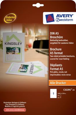 Avery 25x Broschüre A5 Weiß DruckPapier WerbeFlyer Blätter Expose A4 Drucker