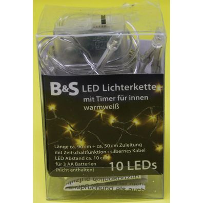 Lichterkette 10 LED mit Zeitschaltfunktion Batterie für Innen