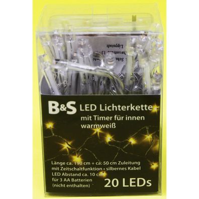 Lichterkette 20 LED mit Zeitschaltfunktion Batterie für Innen