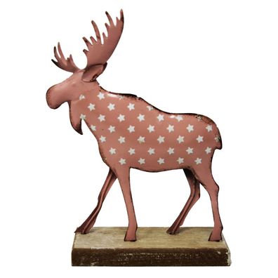 Metall Elch rosa mit weißen Sternen Winter Weihnachtsdeko H 21cm
