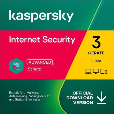 Kaspersky Internet Security 2024, Upgrade/Verlängerung, 3 Geräte, 1 Jahr, Download