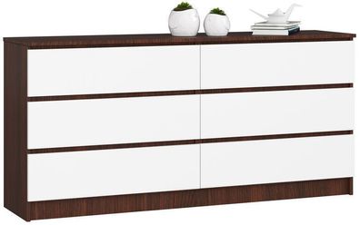 Kommode AKORD K160 Wenge 160 cm 6 Schubladen Front Weiß B160 x H77 x T40 cm