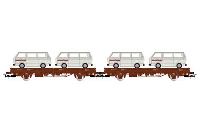 Rivarossi HR6458 2-tlg Set 2-achs. Flachwagen Kls mit 2 VW T2, DB, Ep. IV Spur H0