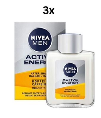 3x Nivea Men Active Energy - After Shave Balsam - Koffein - sofortige Linderung