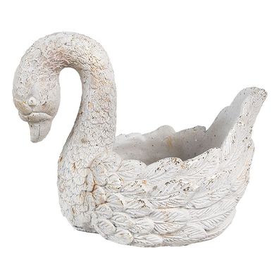 Clayre & Eef Blumentopf Schwan 19x11x15 cm Weiß Stein (Gr. 19x11x15 cm)