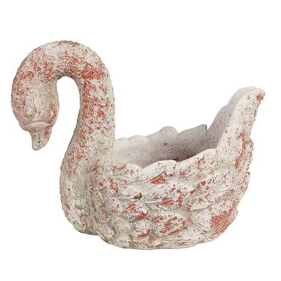 Clayre & Eef Blumentopf Schwan 19x11x15 cm Grau Rot Stein (Gr. 19x11x15 cm)