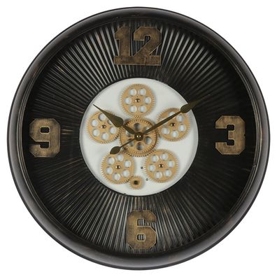 Clayre & Eef Wanduhr Ø 60 cm Schwarz Eisen Glas Rund