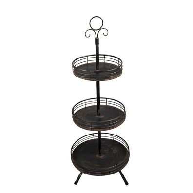 Clayre & Eef 3-stöckige Etagere 95 cm Schwarz Eisen Rund (Gr. Ø 34x95 cm)