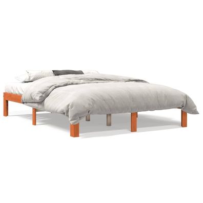 Massivholzbett ohne Matratze Wachsbraun 135x190 cm Kiefernholz
