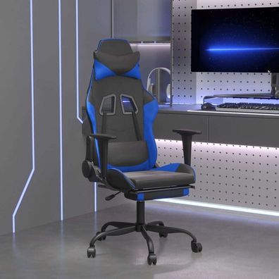 Gaming-Stuhl mit Fußstütze Schwarz und Blau Kunstleder