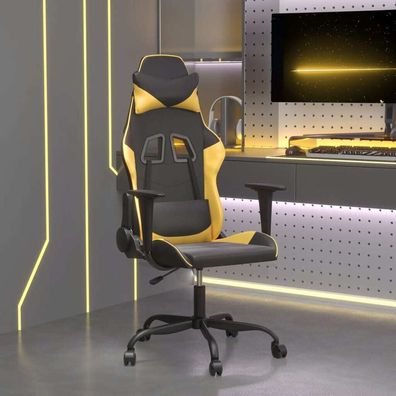 Gaming-Stuhl mit Massagefunktion Schwarz &amp; Golden Kunstleder