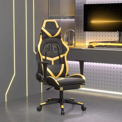 Gaming-Stuhl mit Massage &amp; Fußstütze Schwarz Golden Kunstleder