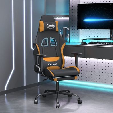 Gaming-Stuhl mit Massage &amp; Fußstütze Schwarz und Orange Stoff