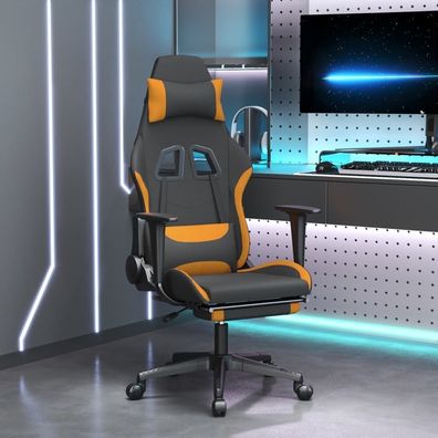 Gaming-Stuhl mit Massage &amp; Fußstütze Schwarz und Orange Stoff