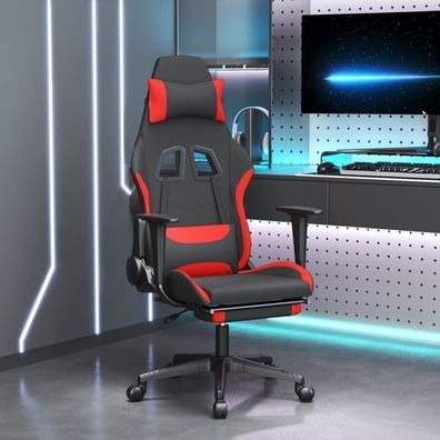 Gaming-Stuhl mit Massage &amp; Fußstütze Schwarz und Rot Stoff