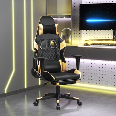 Gaming-Stuhl mit Massage &amp; Fußstütze Schwarz Golden Kunstleder