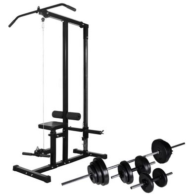 Fitnessstation mit Langhantel und Kurzhantel Set 30,5 kg