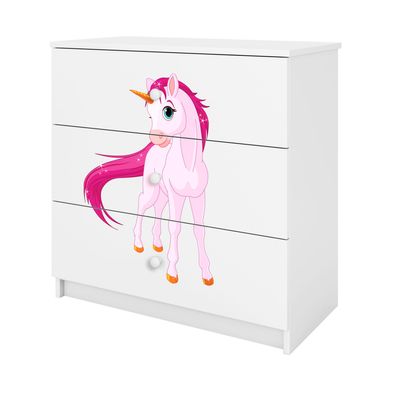 Kommode mit Schubladen Einhorn in der Farbe Weiß Babydreams