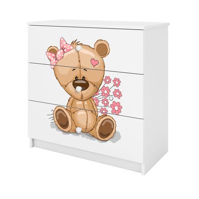 Kommode mit Schubladen Teddybär Blumen in der Farbe Weiß Babydreams