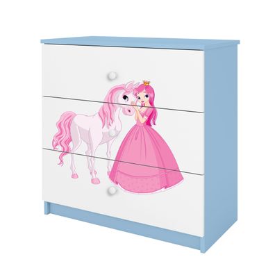 Kommode mit Schubladen Prinzessin Pferd in der Farbe Blau Babydreams