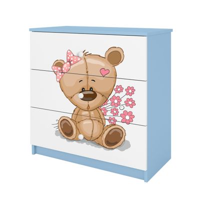 Kommode mit Schubladen Teddybär Blumen in der Farbe Blau Babydreams