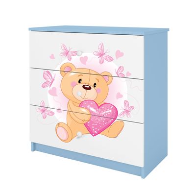 Kommode mit Schubladen Teddybär Schmetterlinge in der Farbe Blau Babydreams