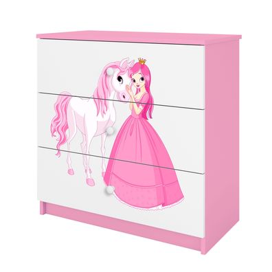 Kommode mit Schubladen Prinzessin Pferd in der Farbe Rosa Babydreams