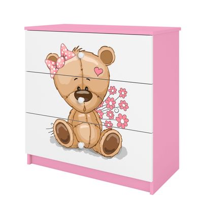 Kommode mit Schubladen Teddybär Blumen in der Farbe Rosa Babydreams