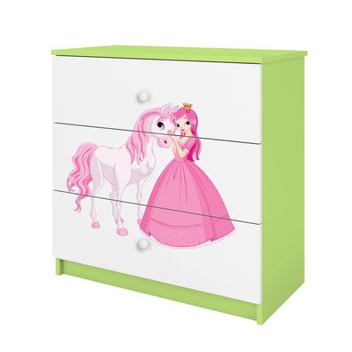 Kommode mit Schubladen Prinzessin Pferd in der Farbe Grün Babydreams